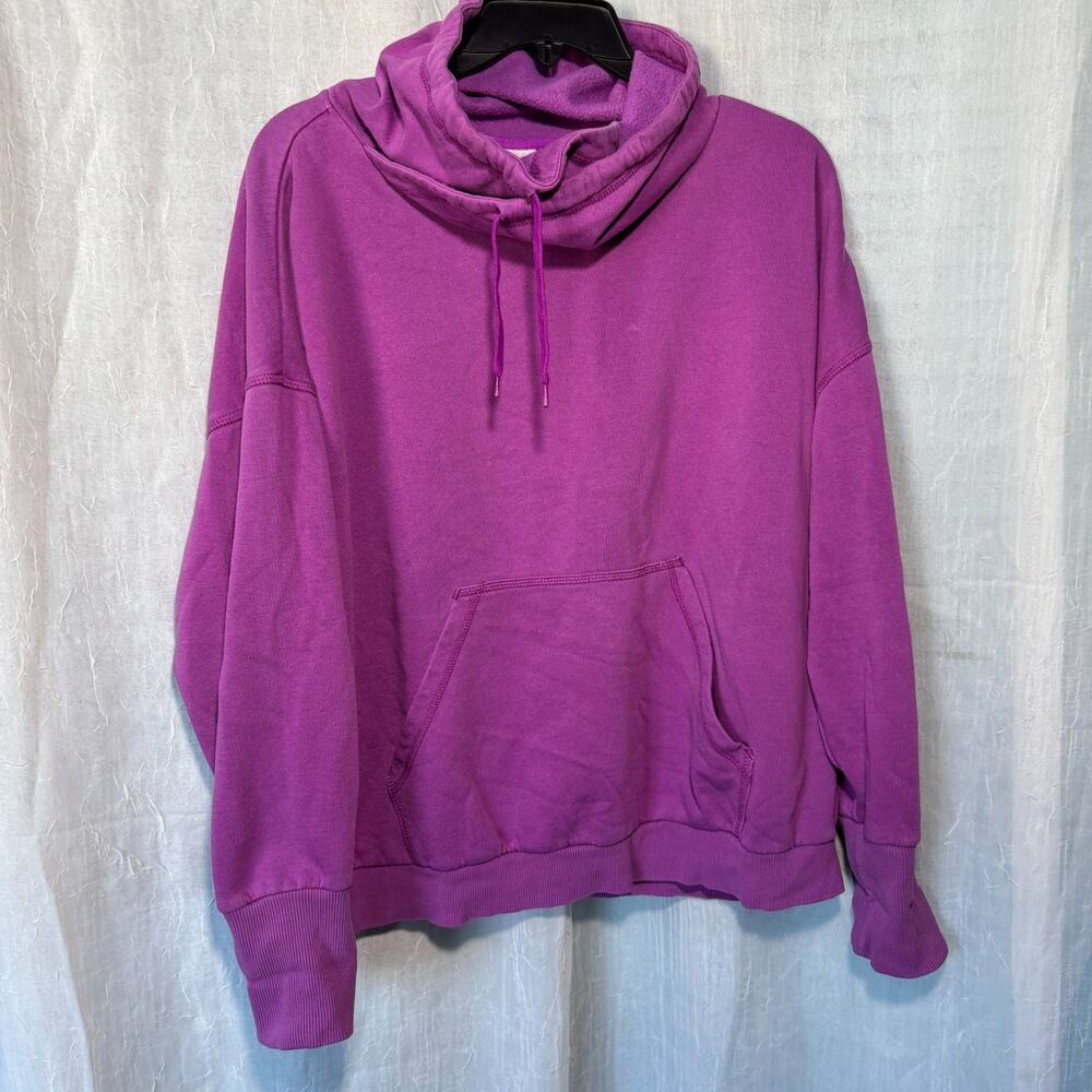 Reebok Cowl Neck Hoodie Purple Oversized Slouchy Training Pullover Sweatshirt